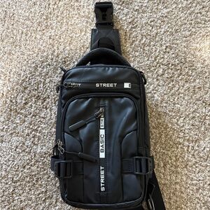 Street Basic Black Crossbody Sling Bag for Men
